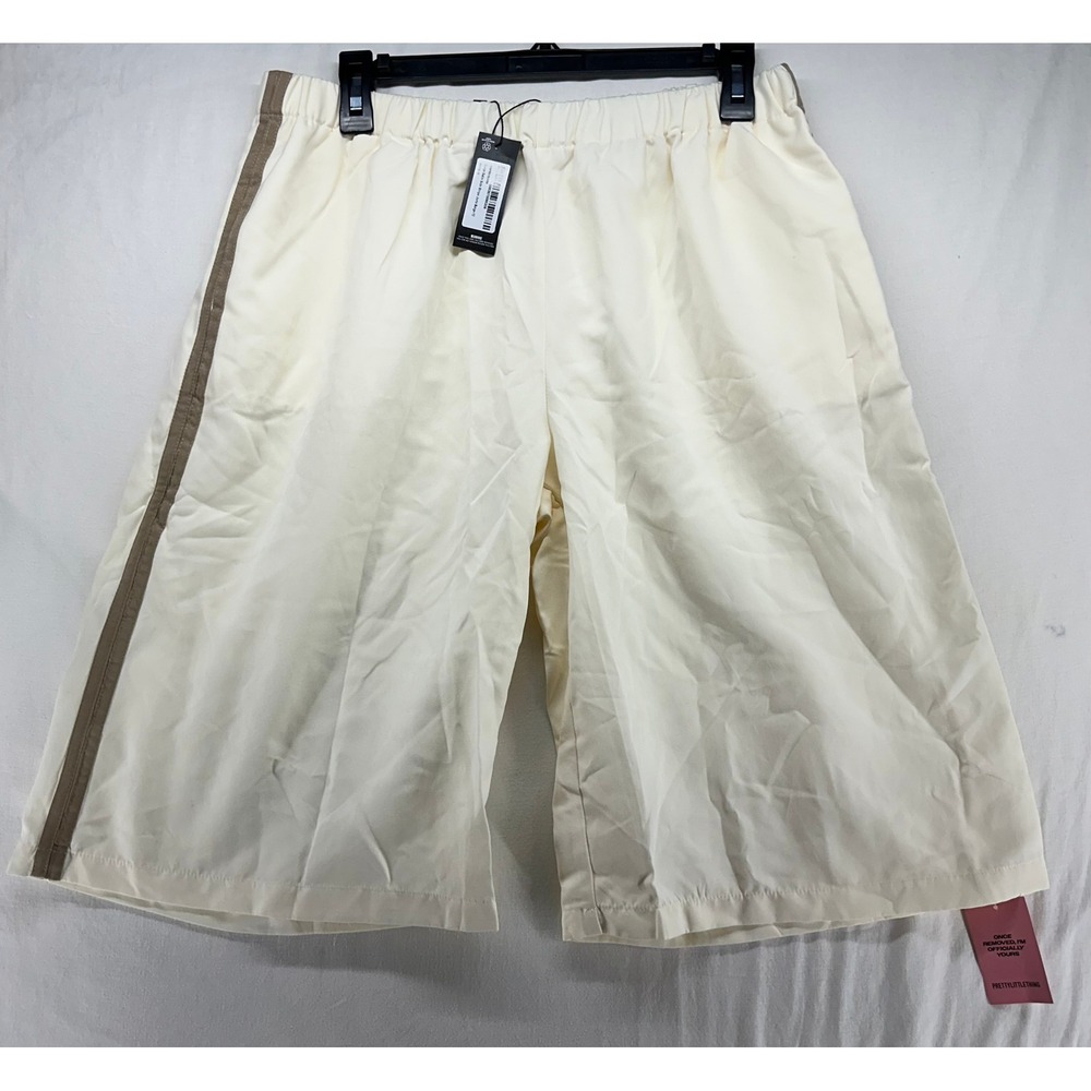 PrettyLittleThing Cream Side Stripe Longline Shorts Beige Womens Size 8 New